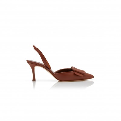 MANOLO BLAHNIK MAYSLI BROWN NAPPA LEATHER SLINGBACK PUMPS 219-0254-0033